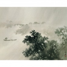 掛け軸2本 ①出口華正作 聚雨竹林図、②川合玉堂筆 渓村彩雨図 掛け軸2本 ①出口華正作 聚雨竹林図、②川合玉堂筆 渓村彩雨図 絵画