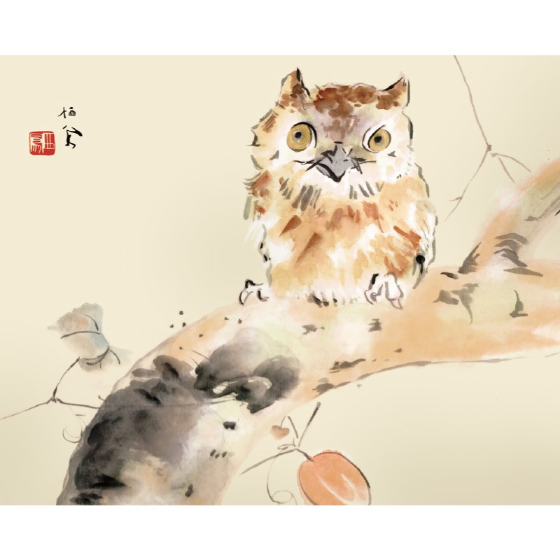 竹内栖鳳『みゝづく』高級額装 : アートの友社 竹内栖鳳『みゝづく