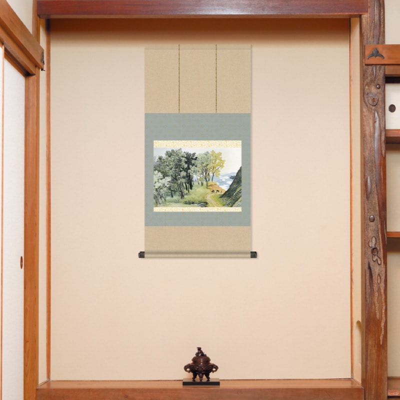 複製/川合玉堂/彩雨/山水図/水車図/横物/工芸品/掛軸☆宝船☆AI-98 複製/川合玉堂/彩雨/山水図/水車図/横物/工芸品/掛軸☆宝船☆AI