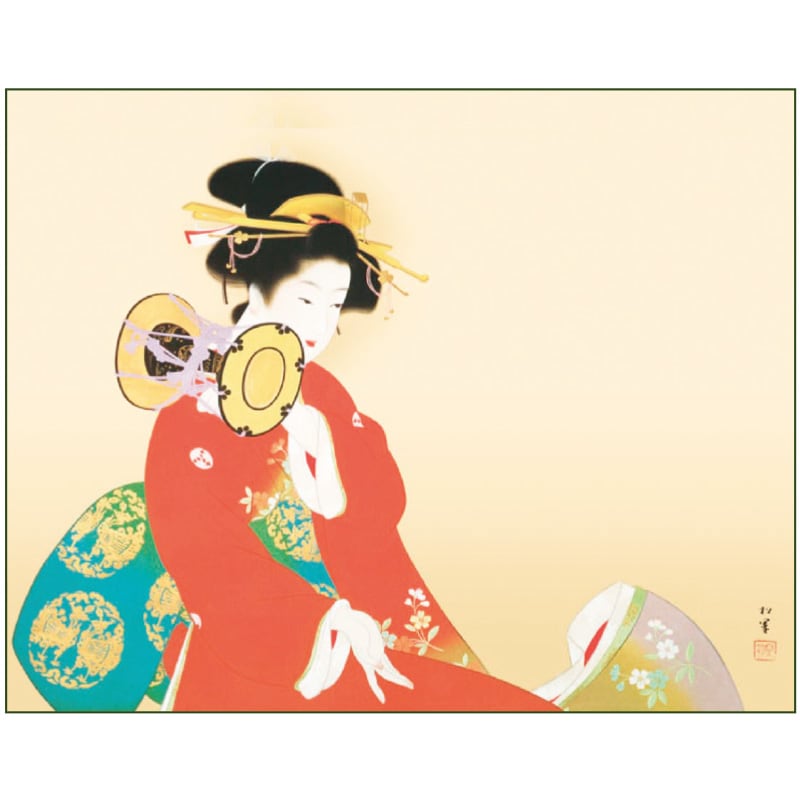 美品 掛け軸 上村松園筆「鼓の音」印刷 浮世絵 印刷 保証書付き 0000000168142_w6TR3Or.jpg