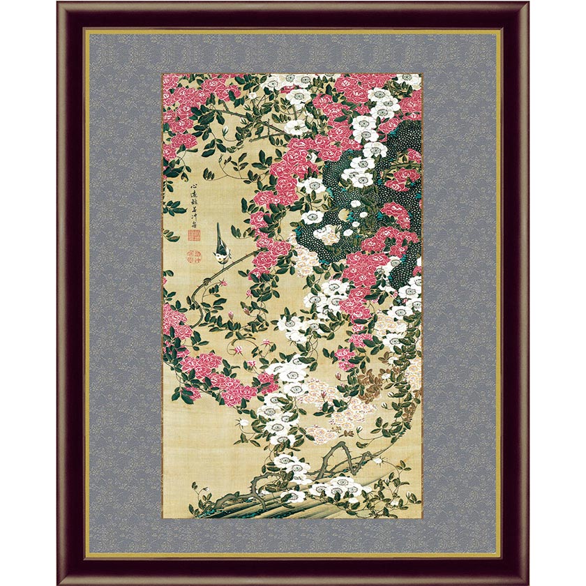 絵画・額縁・版画・藤尾育子・新品未使用・episode・美術品・インテリア・雑貨 伊藤若冲 動植綵絵 薔薇小禽図 額 美術品 インテリア レプリカ