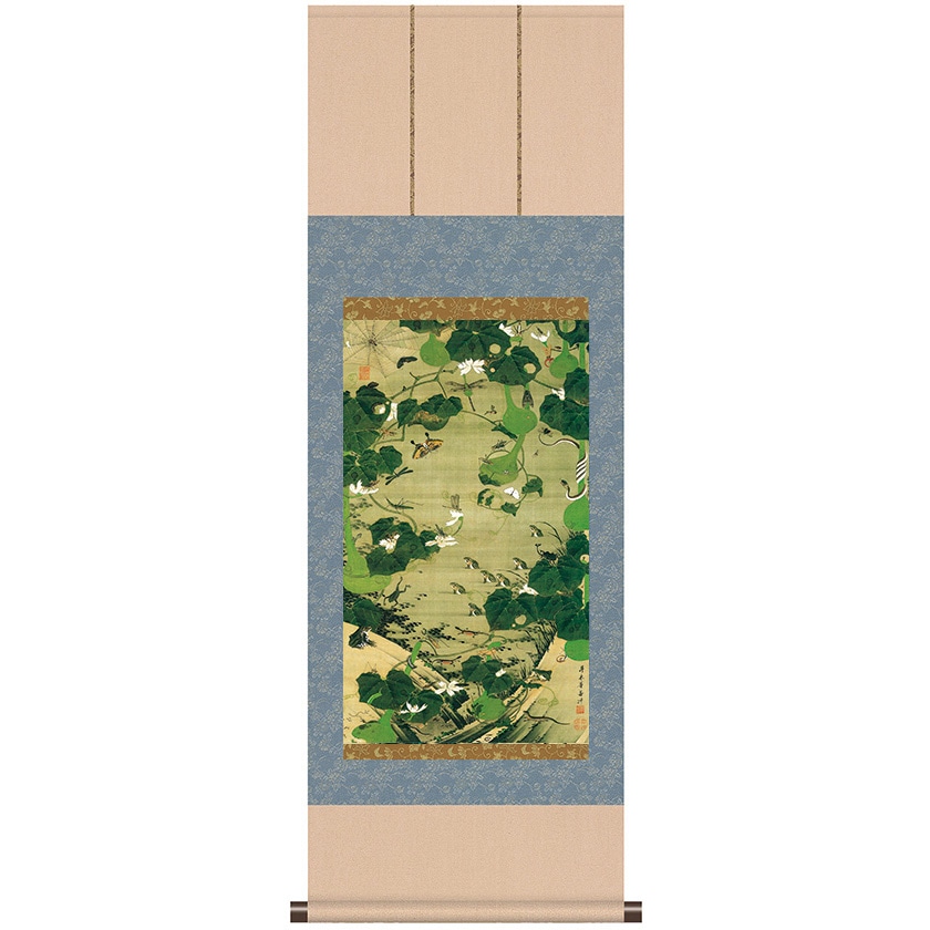 伊藤若冲 動植綵絵 池辺群虫図 掛軸 美術品 インテリア レプリカ