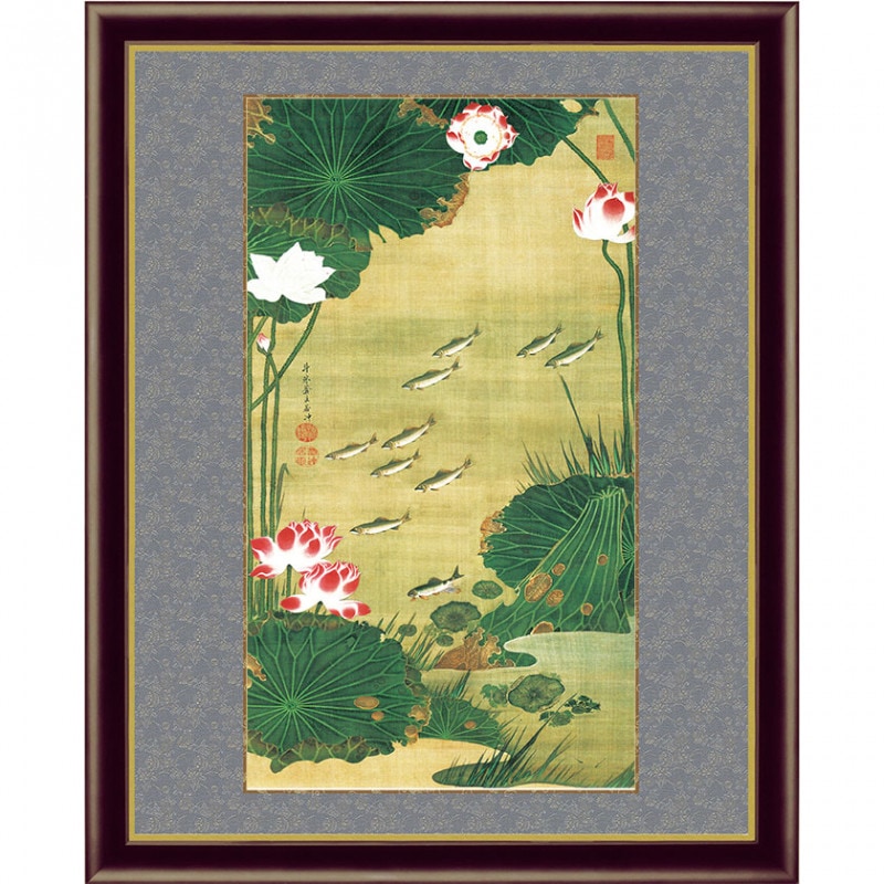 伊藤若冲 動植綵絵 蓮池遊魚図 額 美術品 インテリア レプリカ