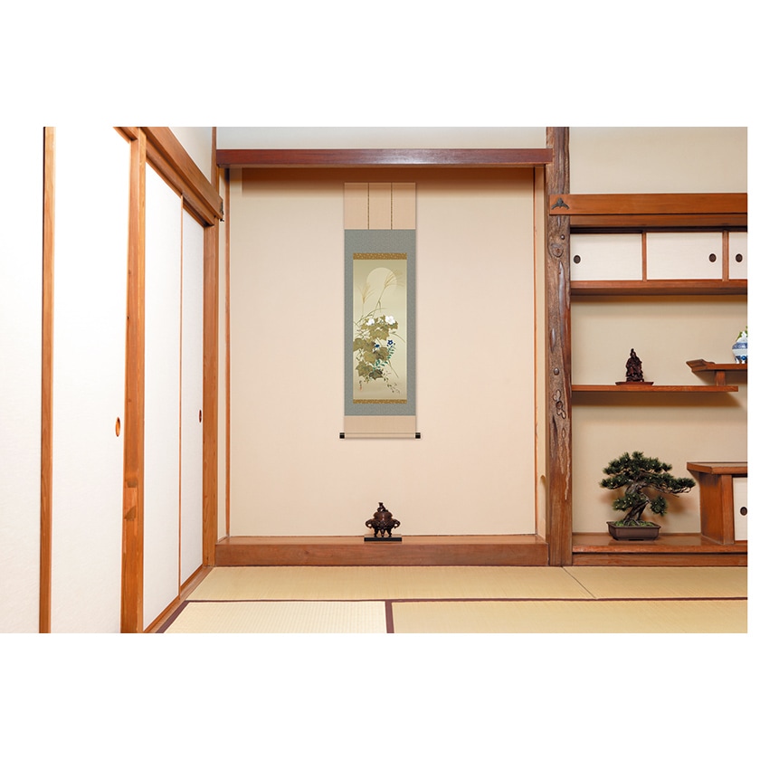 酒井抱一『十二か月花鳥図』七月『玉蜀黍朝顔に青蛙図』掛軸 : アート