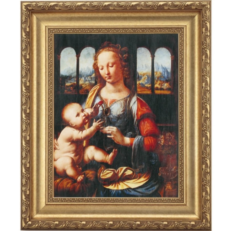 聖母子像 絵画 額装済み ダ・ヴィンチ 『カーネーションの聖母』 4号 額装 立体複製名画 西洋