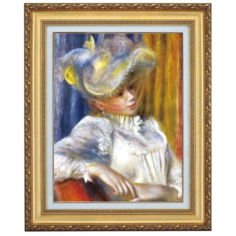 ルノワール 風 ピン留め帽子 版画 額装 人物画 印象派 フランス絵画 アート ルノワール 『帽子を被る女性』 10号 額装 立体複製名画 西洋絵画