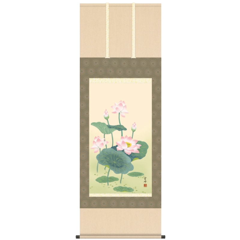明星花露水 掛軸 フレーム入り 蓮華』清水雲峰 掛軸 : アートの友社 『蓮華』清水雲峰 掛軸 14589