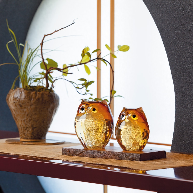 津軽びいどろ『親子ふくろう』篠原義和【ポイント5％還元中