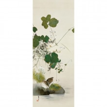 渡辺省亭『十二ケ月花鳥画』4月 牡丹に雀 額【ポイント5％還元中