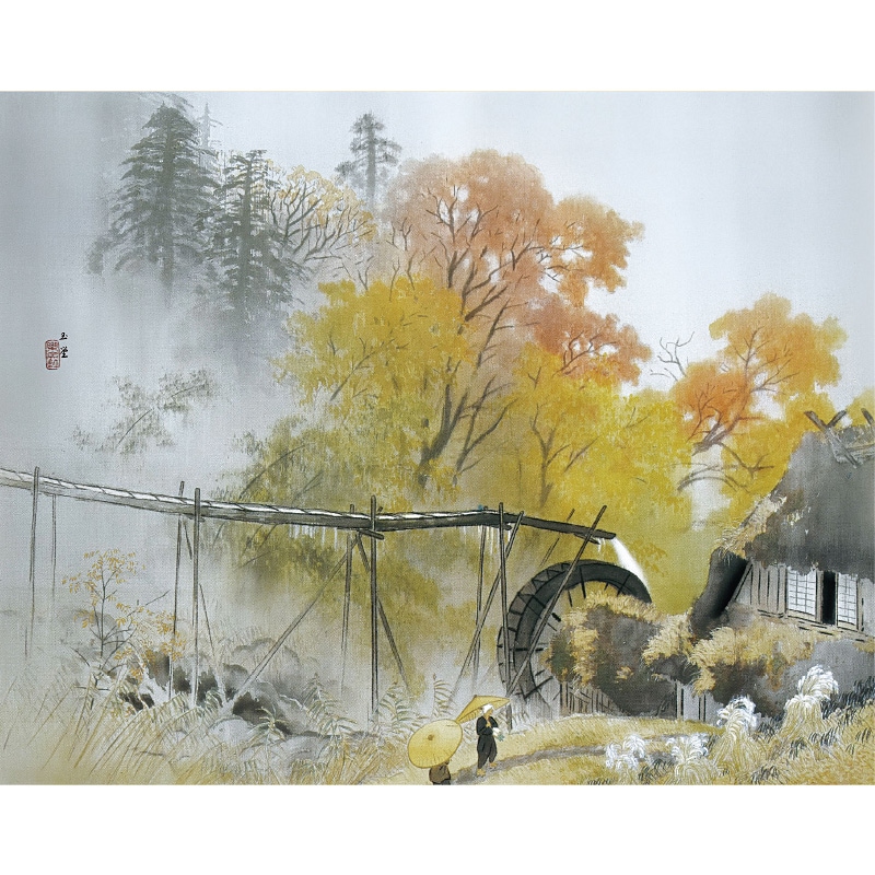 模写/川合玉堂/枯木之鳩図/屋久杉箱二重箱付/絹表装/布袋屋掛軸HG-114 模写/川合玉堂/枯木之鳩図/屋久杉箱二重箱付/絹表装/布袋