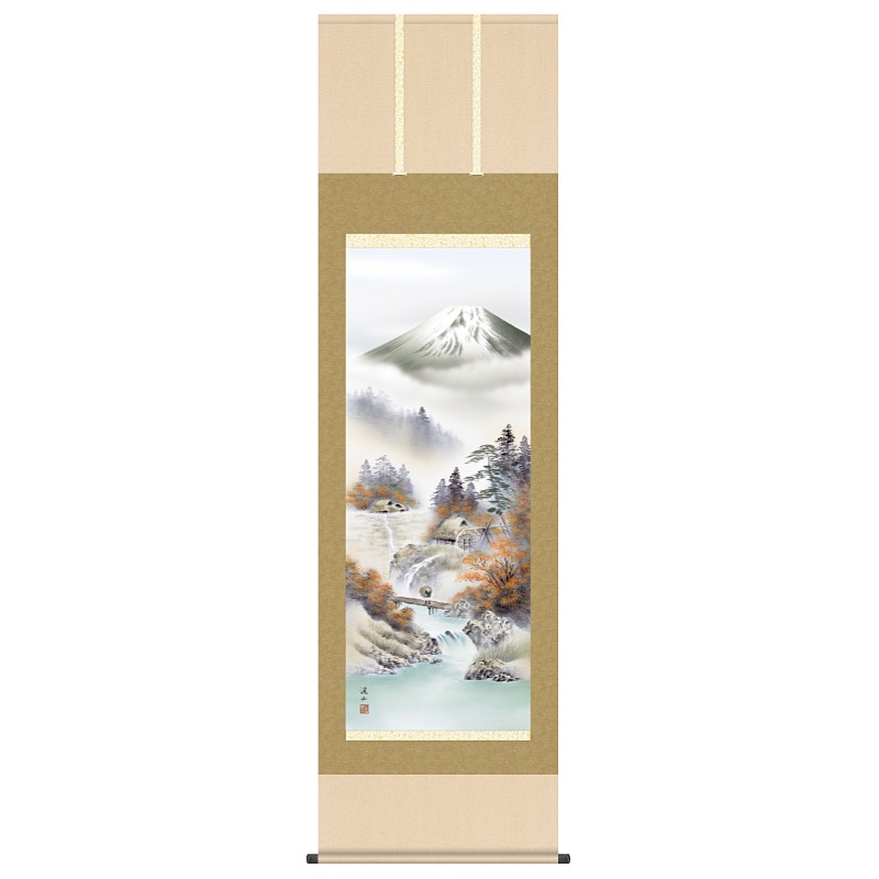 富士季景 秋『富士紅染』掛軸 伊藤渓山 : アートの友社 富士季景 秋