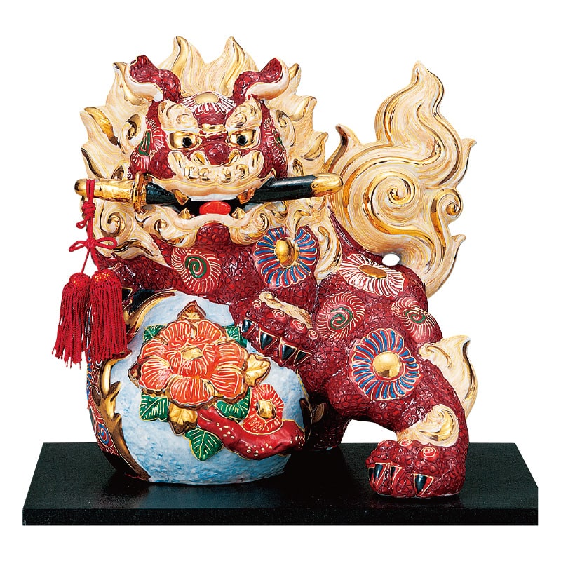 美品 九谷焼 玉乗り獅子　縁起物　魔除け開運 九谷焼 玉乗り獅子 玉獅子 厄除け 縁起物 魔除け シーサー 約