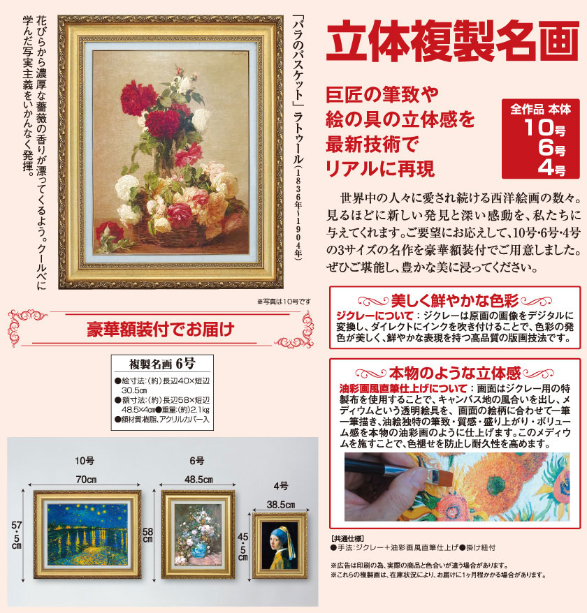 ラトゥール 「バラのバスケット」 6号 立体複製名画 : アートの友社