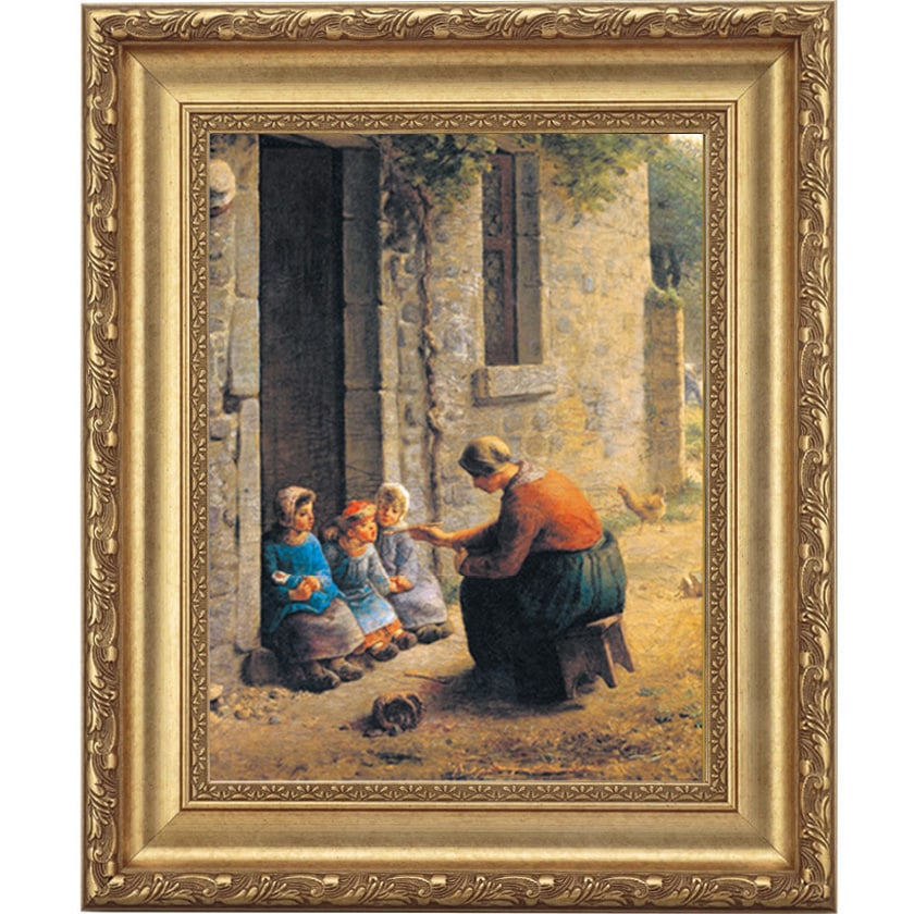 ジャンフランソワ・ミレ- 「子どもに食べさせる母（ ついばみ） ミレー 「子供たちに食事を与える農婦」 4号 立体複製名画 【5