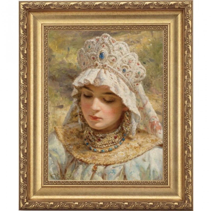 マコフスキー 「ココシュニックを被る少女」 4号 立体複製名画