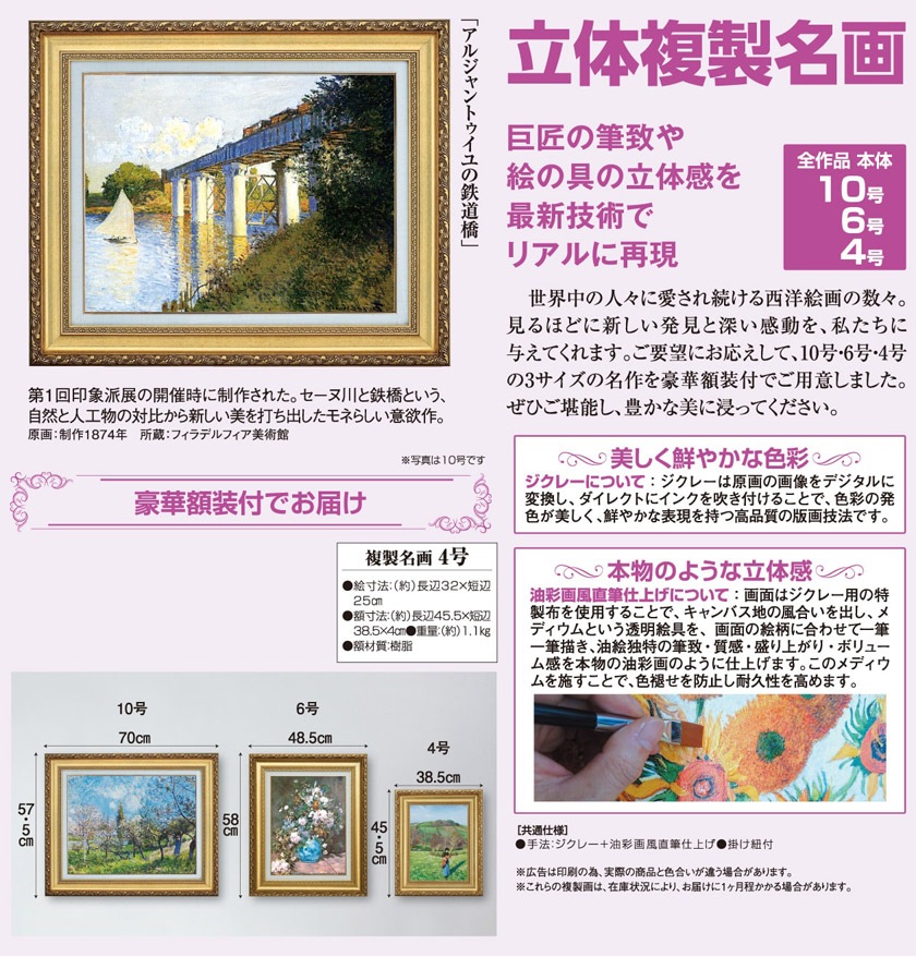 【1960年代】ACP名画　C.モネ　遊覧船　(複製画、油絵)　額なし 1960年代】ACP名画 C.モネ 遊覧船 (複製画、油絵) 額なし（1960