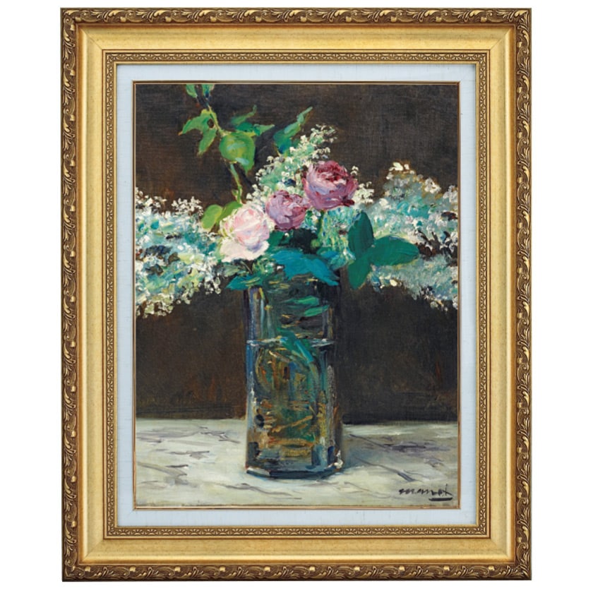 マネ 「花瓶のライラックとバラ」 6号 立体複製名画 【ポイント