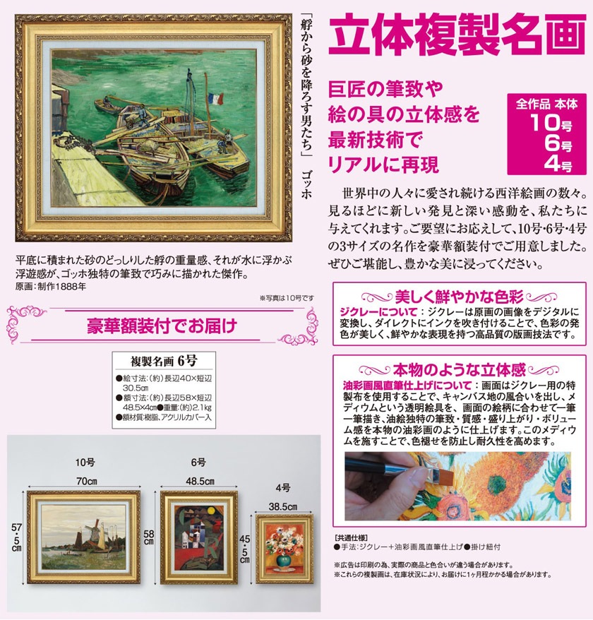 ゴッホ「艀から砂を降ろす男たち」6号立体複製名画【ポイント5