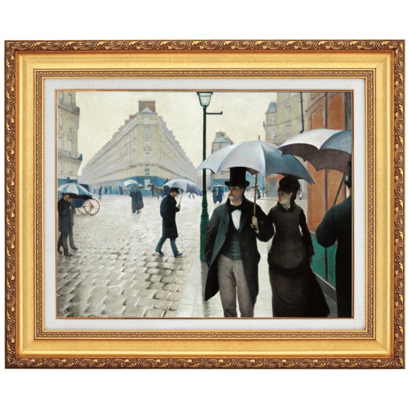 カイユボット パリ、雨の日 10号 立体複製名画 絵画 額付き