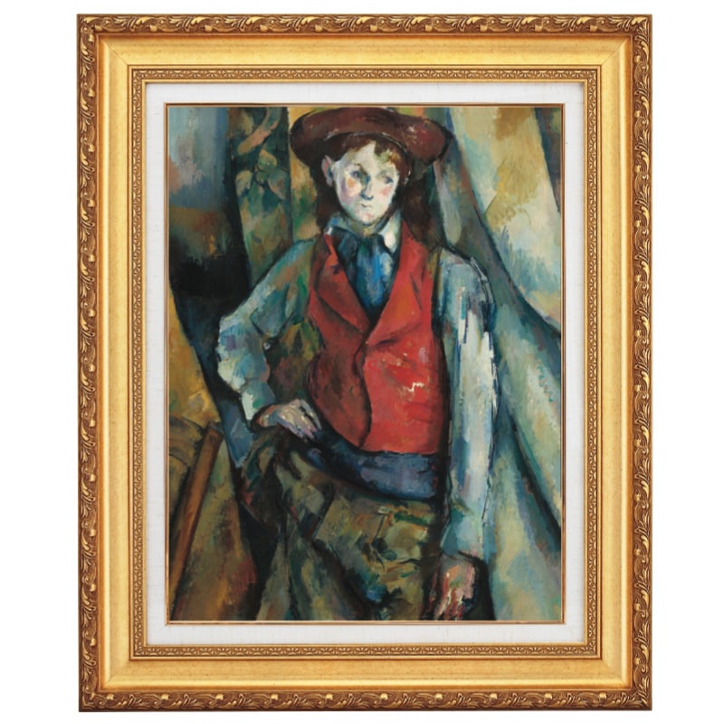 セザンヌ 赤いベストの少年 10号 立体複製名画 絵画 額付き インテリア