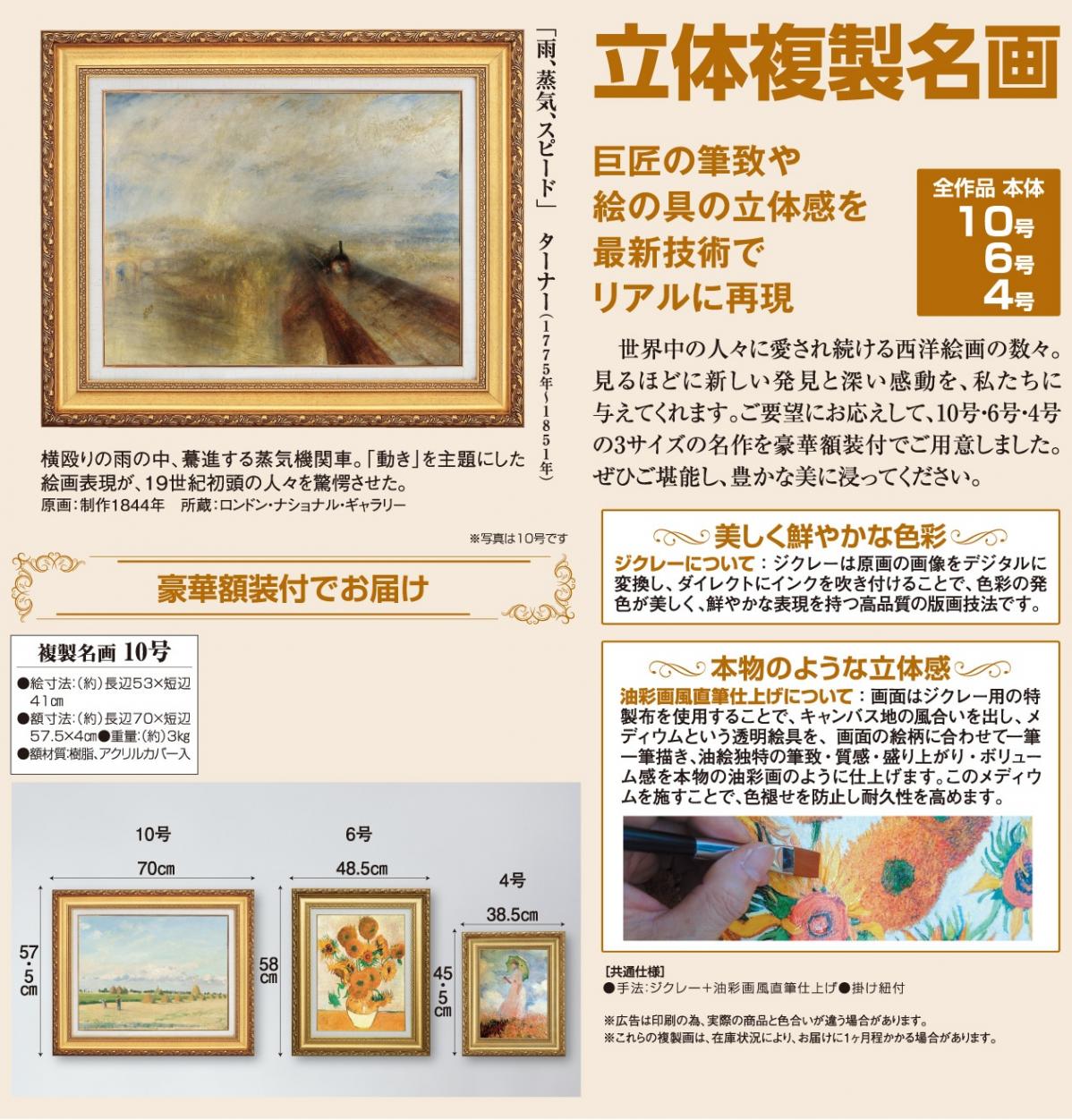 ターナー 雨、蒸気、スピード 10号 立体複製名画 絵画 額付き