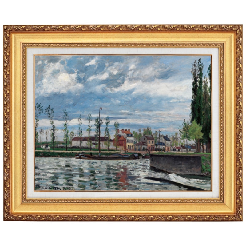 ピサロ ポントワーズの水閘10号 立体複製名画 絵画 額付き インテリア