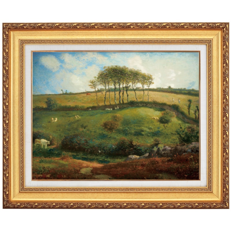 ミレー シェルブール近くの牧草地10号 立体複製名画 絵画 額付き
