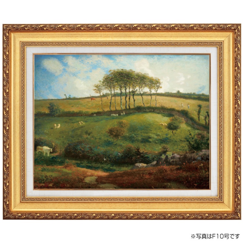 ミレー シェルブール近くの牧草地4号 立体複製名画 絵画 額付き