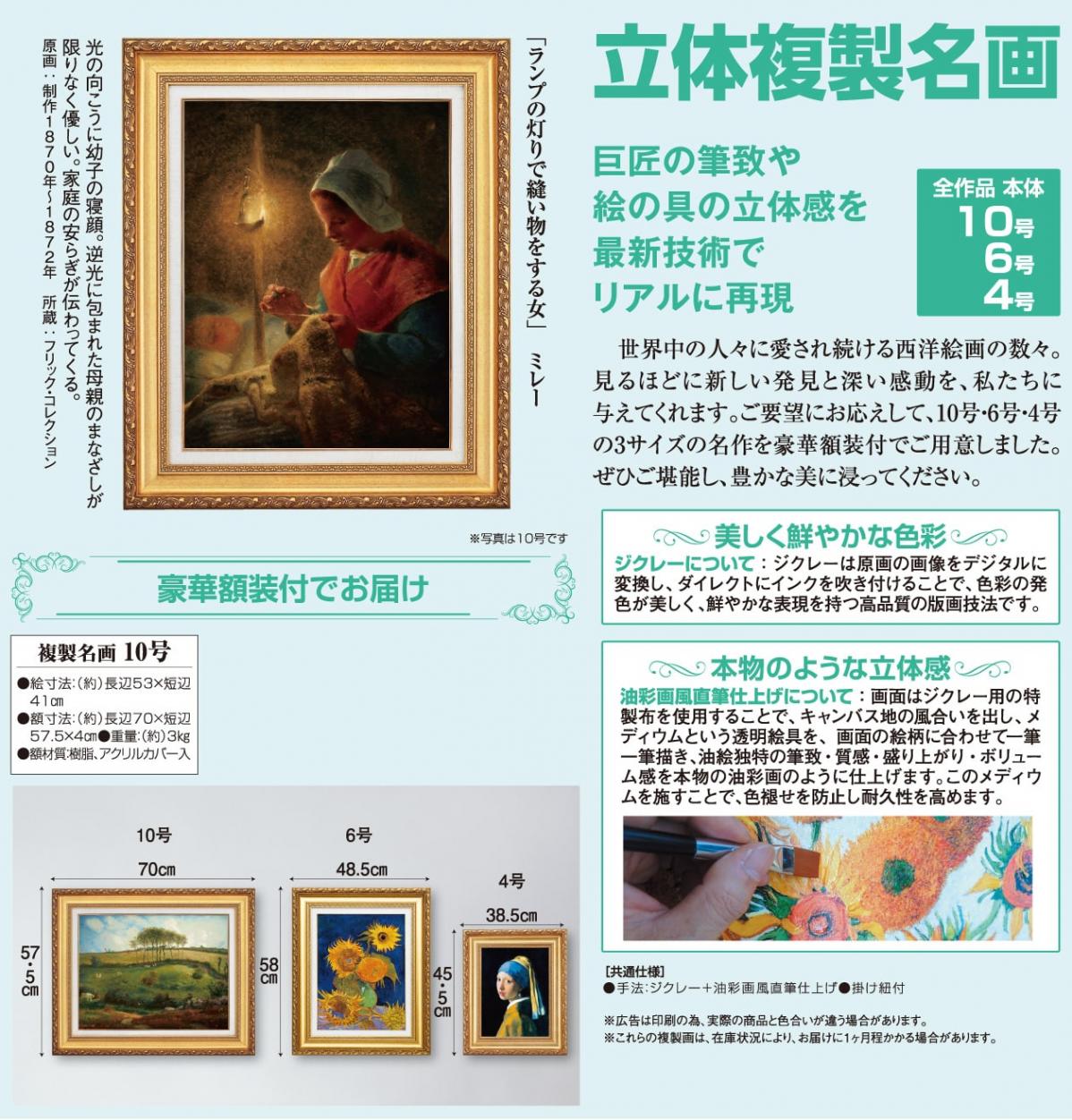 ミレー ランプの灯りで縫い物をする女10号 立体複製名画 絵画 額付き