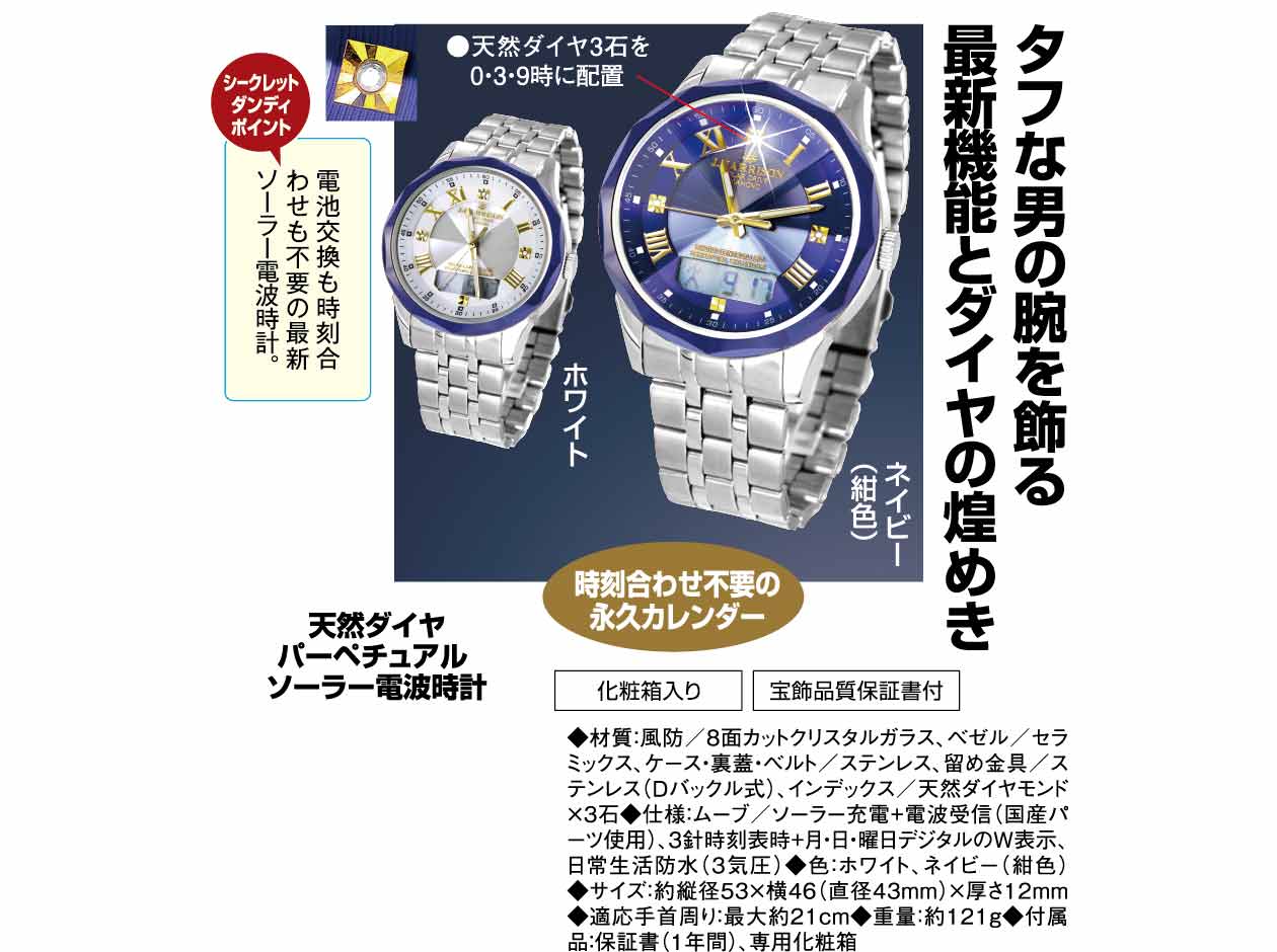 天然ダイヤ パーペチュアルソーラー電波時計 : 天然ダイヤ