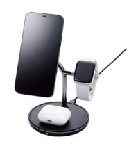 エレコム W-MS04BK ワイヤレス充電器 2.5W/5W/7.5W マグネット式 卓上 スタンド 3台同時充電 おくだけ充電 ブラック WMS04BK|パソコン|ジョーワ