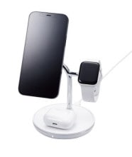 エレコム W-MS04WH ワイヤレス充電器 2.5W/5W/7.5W マグネット式 卓上 スタンド 3台同時充電 おくだけ充電 ホワイト WMS04WH|パソコン|ジョーワ