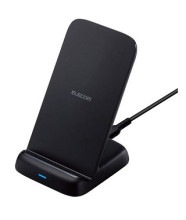 エレコム W-QS08BK ワイヤレス充電器 Qi認証 5W/7.5W/10W 卓上 スタンド 縦置き/横置き両対応 滑り止めパッド おくだけ充電 ブラック WQS08BK|パソコン|ジョーワ