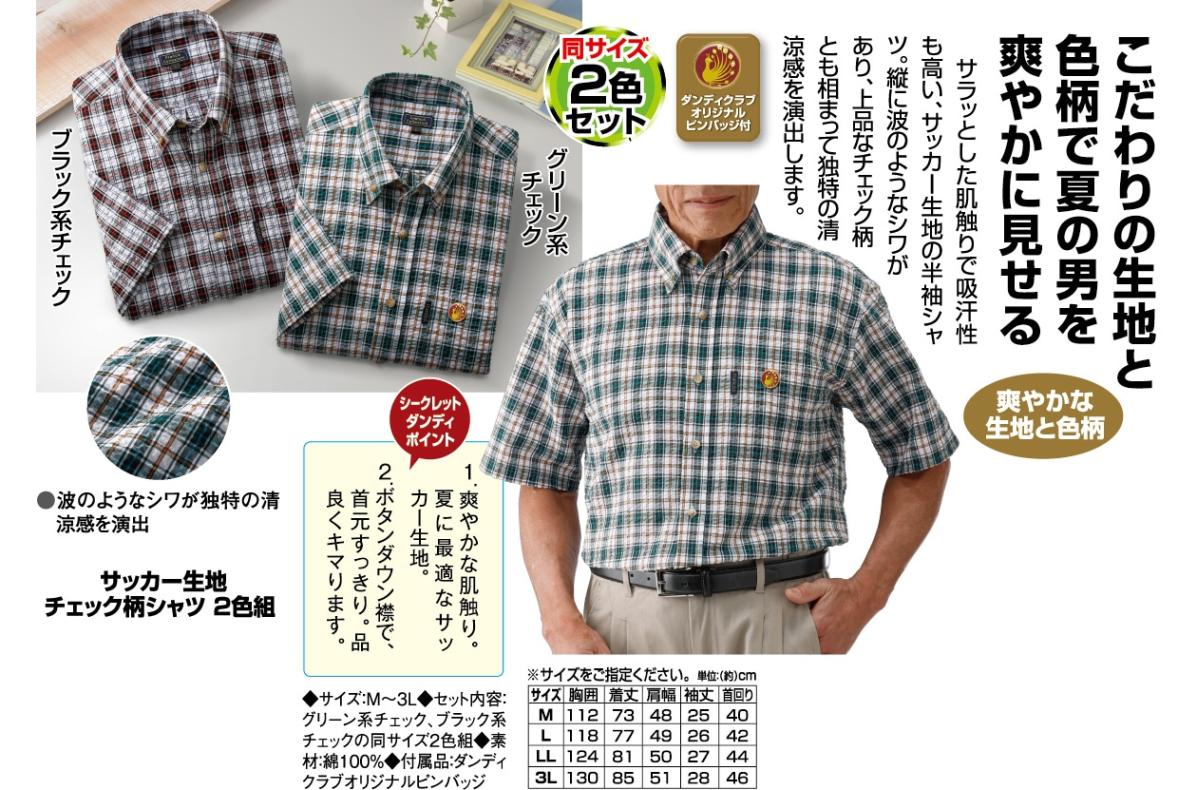 サッカー生地チェック柄シャツ 2色組 【ポイント5%還元中】 - ダンディ