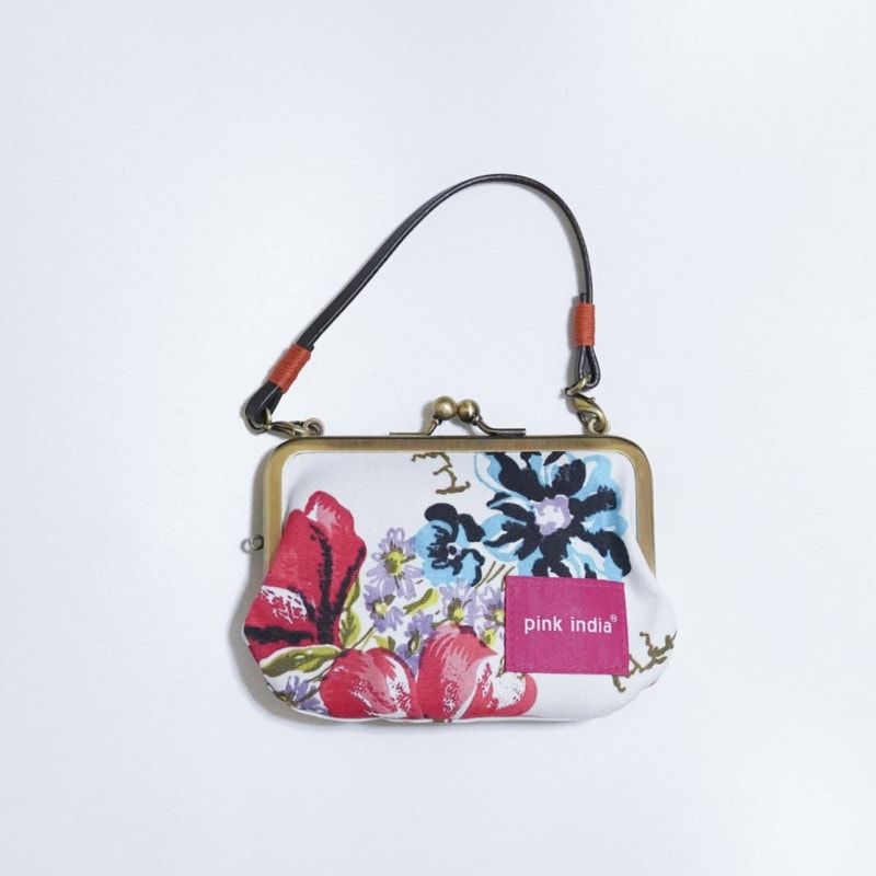 持ち手付手提げがま口財布／pink india