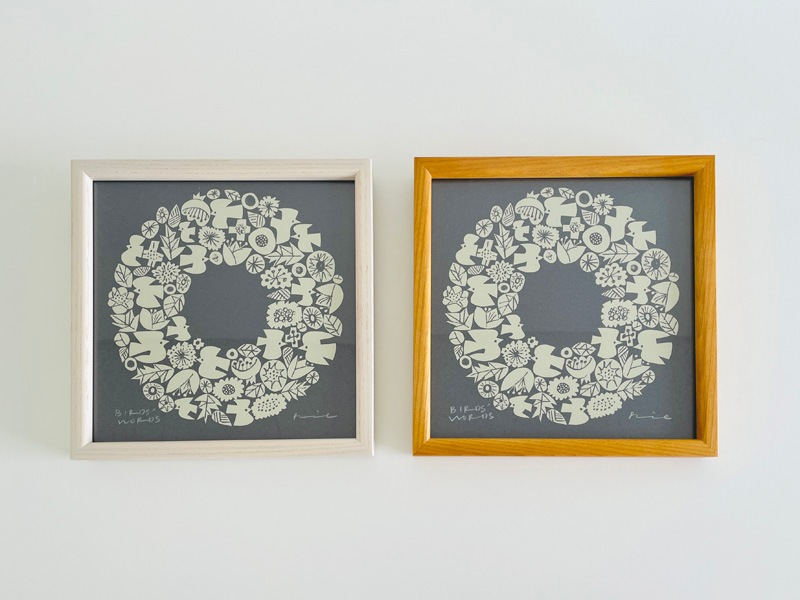 ☆シルクスクリーン 20CM WREATH（ダークグレー／クリーム）／BIRDS