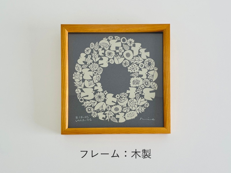 ☆シルクスクリーン 20CM WREATH（ダークグレー／クリーム）／BIRDS
