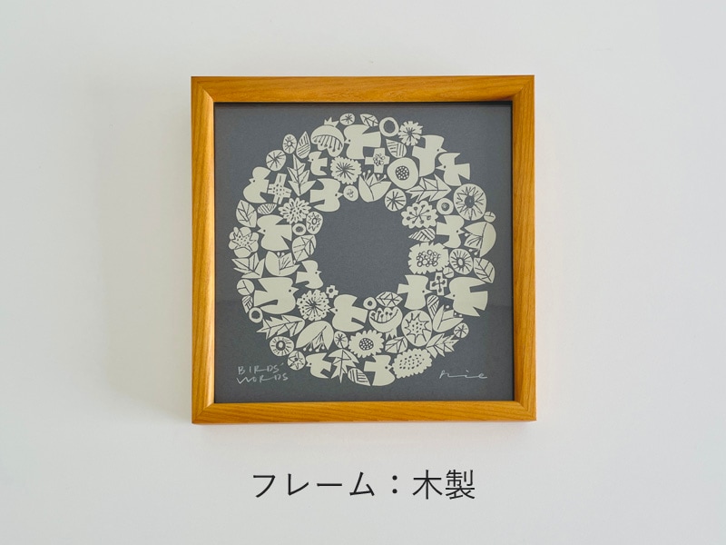 シルクスクリーン 20CM WREATH（ダークグレー／クリーム）／BIRDS