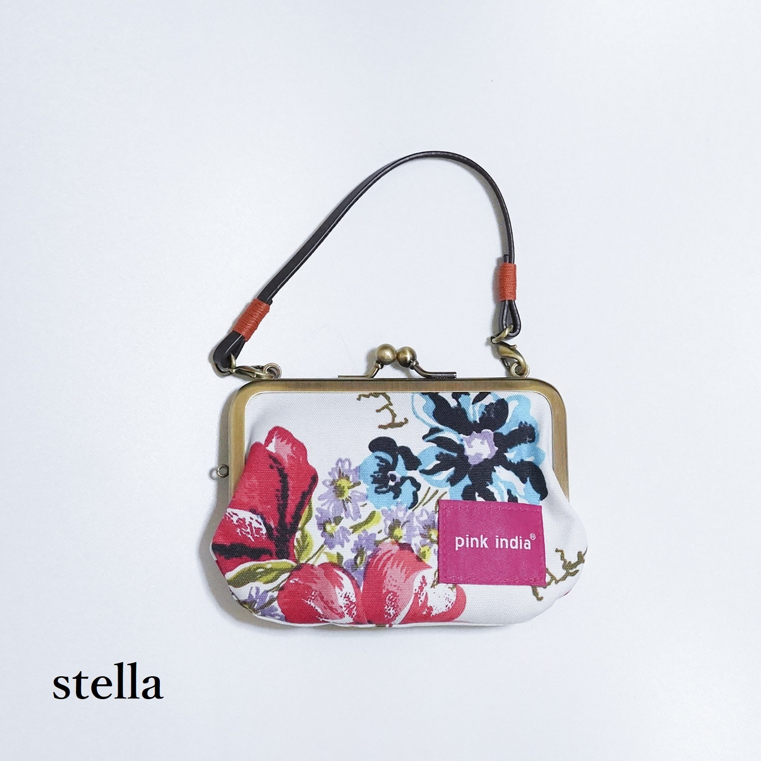 持ち手付手提げがま口財布／pink india