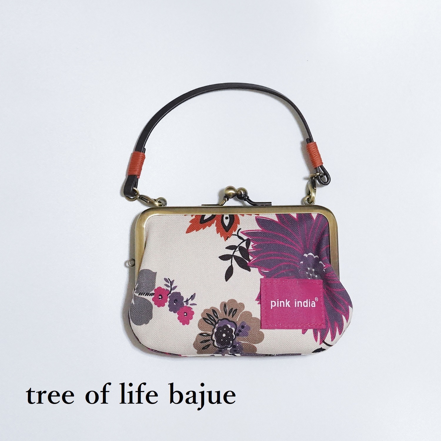 持ち手付手提げがま口財布／pink india