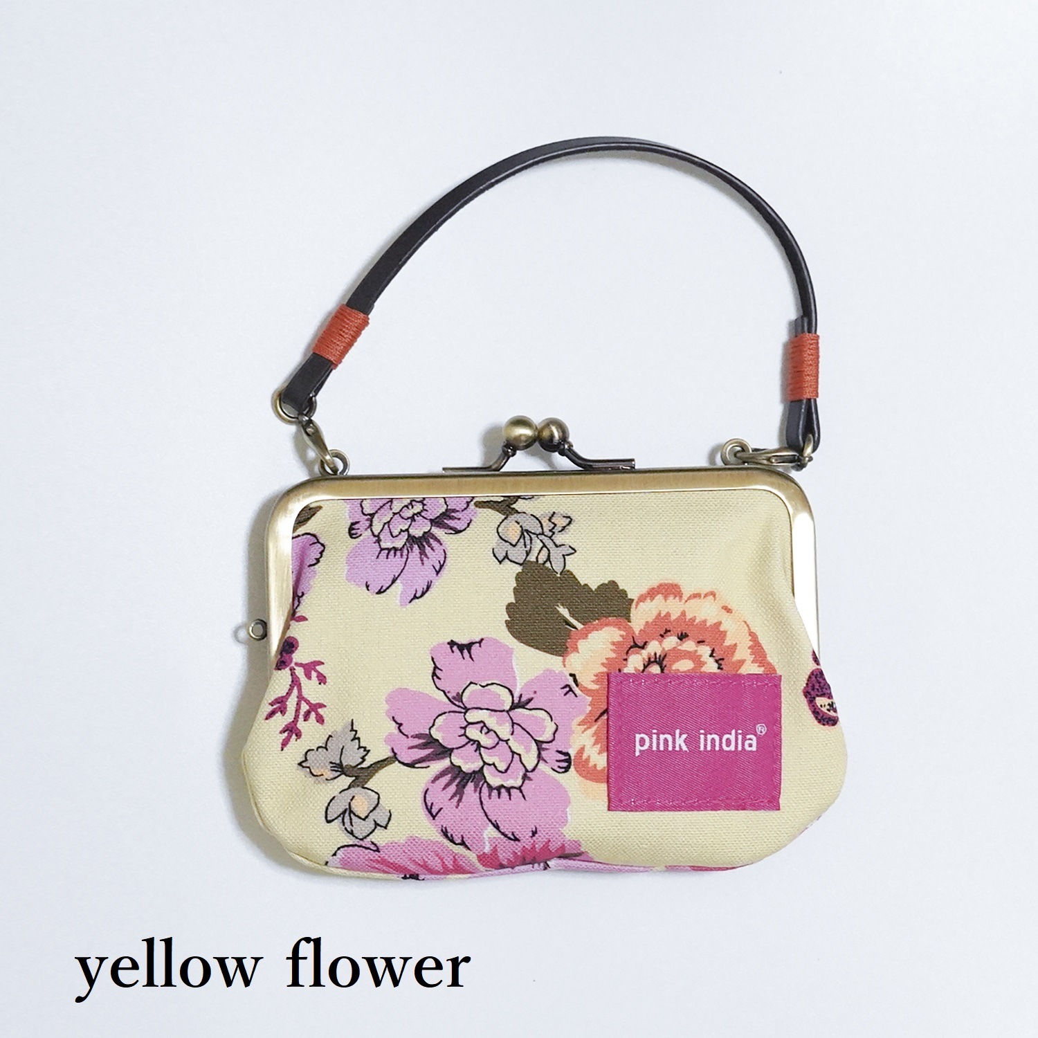 持ち手付手提げがま口財布／pink india