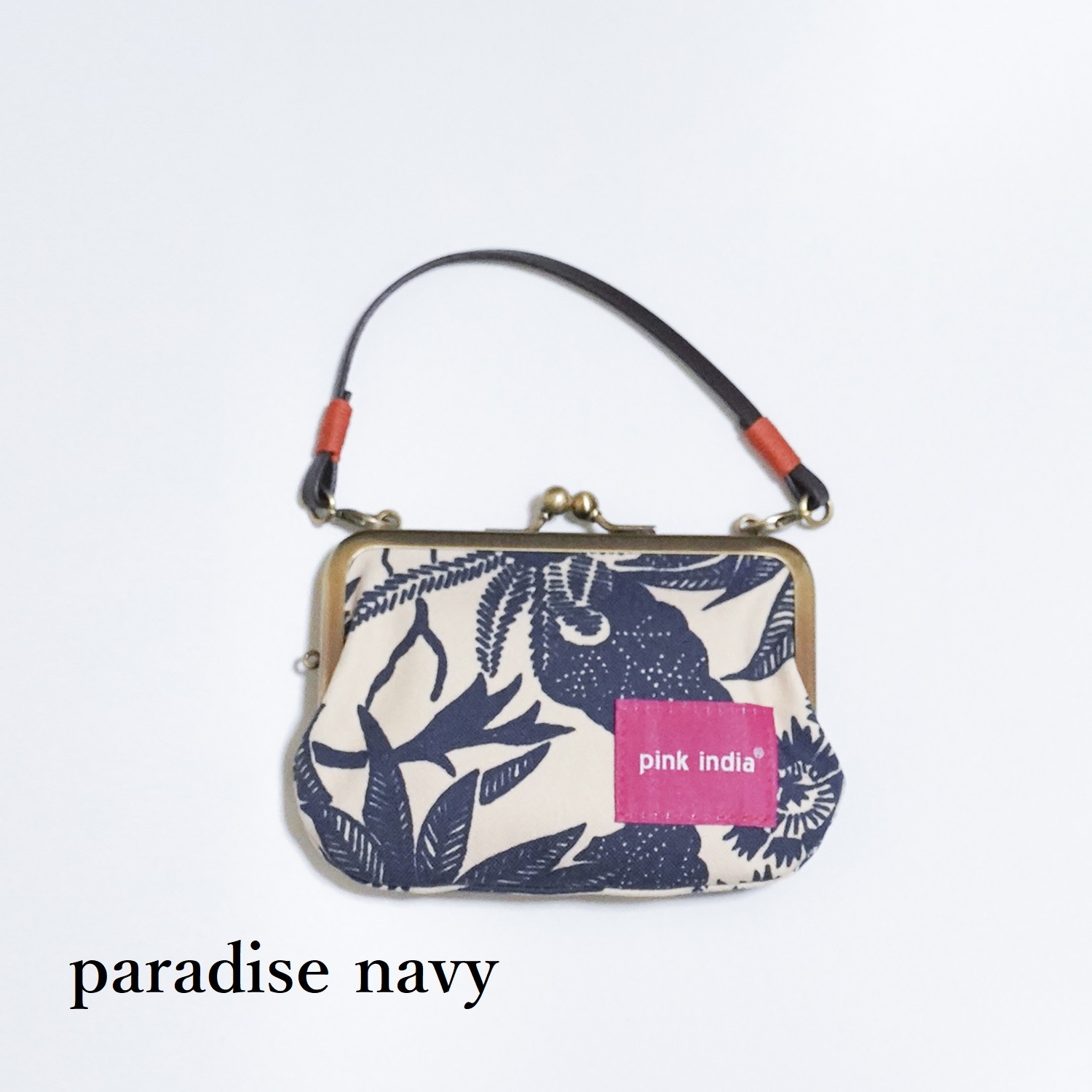 持ち手付手提げがま口財布／pink india