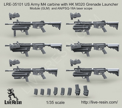 LRE-35101 US Army M4 carbine with HK M320 Grenade Launcher Module (GLM) and AN/PSQ-18A laser scope|A