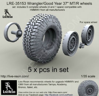 LRE-35153 Wrangler/Good Year 37  MT/R tire  and wheels set|AFV用パーツ|AFV