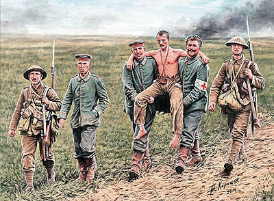 35158 WWI 英独 両兵士 6体 負傷兵搬送 英独兵各3体 ソンム戦1916