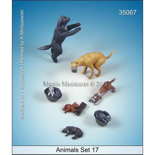 ヴィンテージ木製動物17体フィギュアセット 35067 動物セット17 犬 | マンティスミニチュアズ | フィギュア,動物