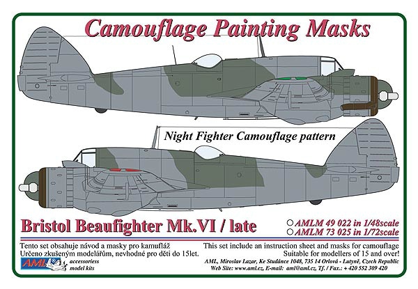 AMLM73025 ブリストル ボーファイター Mk.VI 後期型 迷彩パターン ペイントマスク|飛行機用マスキングシール|飛行機