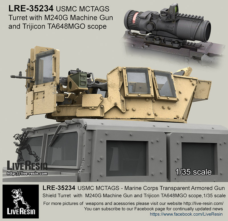 LRE-35234 MCTAGS - Marine Corps Transparent Armored Gun Shield USMC Turret  with  M240G Machine Gun and Trijicon TA648MGO scope. M240G machine gun is included