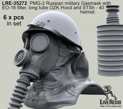 LRE-35272 PMG-2 Russian military Gasmask with EO-16 filter, long tube, OZK Hood and STSh - 40 helmet