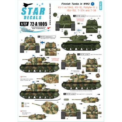 72-A1005 WWIIのフィンランド戦車 #1 デカールセット KV-1,IV号,JSU-152,T37/T38|AFV用デカール|AFV